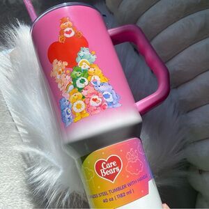 Care Bears Pink and White 40 oz Stainless Steel Tumbler with Lid and Straw